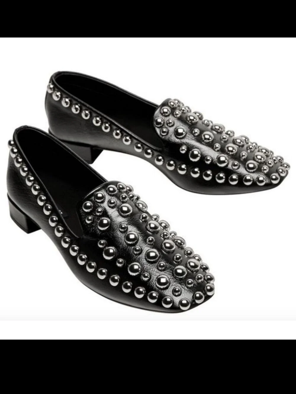 Zara Black Metal Studded 100% Leather Punk Loafers